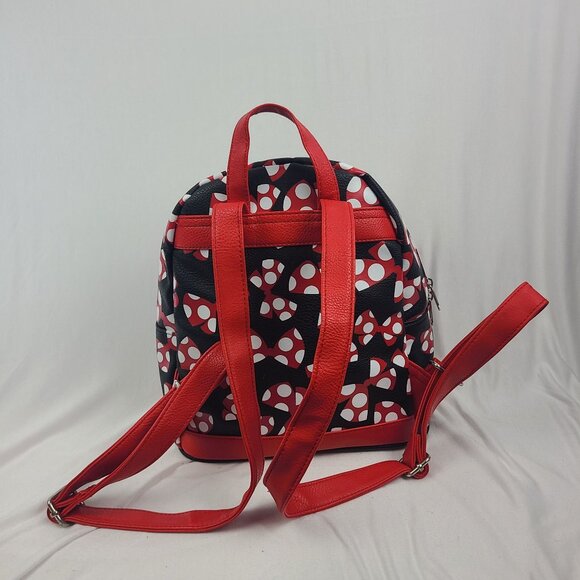 Walt Disney World Parks Minnie Mouse Bows Mini Backpack Red Black Faux Leather - Picture 3 of 16